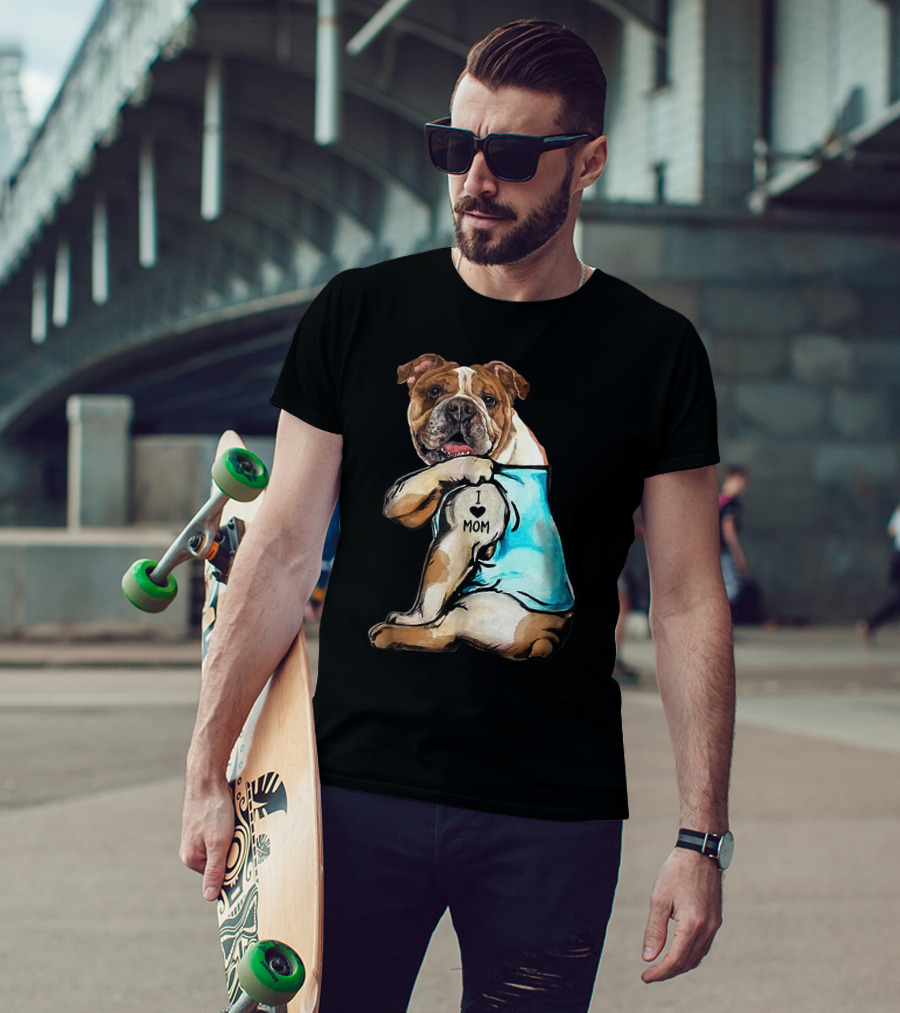 I Love Mom Bulldog Tattoo T-Shirt