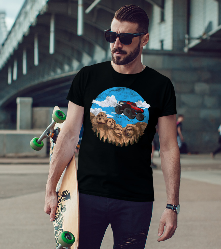 Vintage Monster Truck Over Mount Rushmore Toddler Adventure T-Shirt