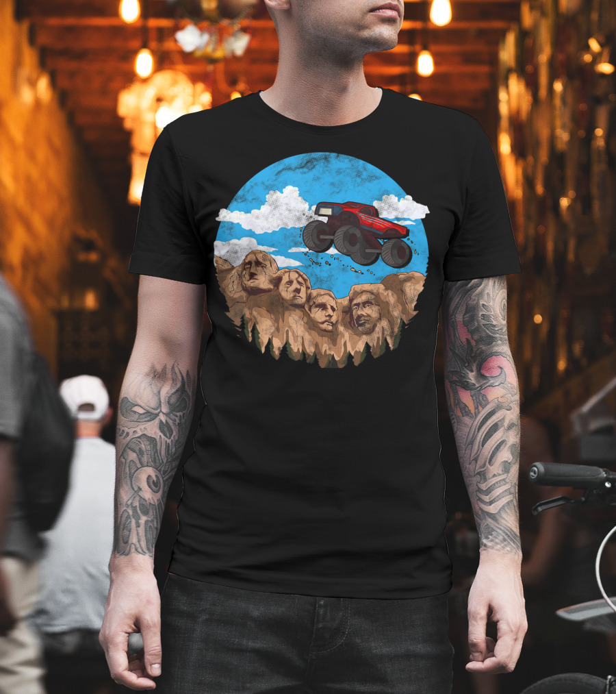 Vintage Monster Truck Over Mount Rushmore Toddler Adventure T-Shirt