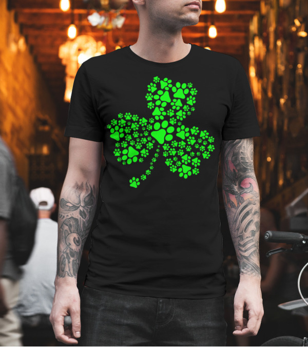 St. Patrick's Shamrock Made of Dog Paws Heart T-Shirt St. Patrick's Shamrock Made of Dog Paws Heart T-Shirt
