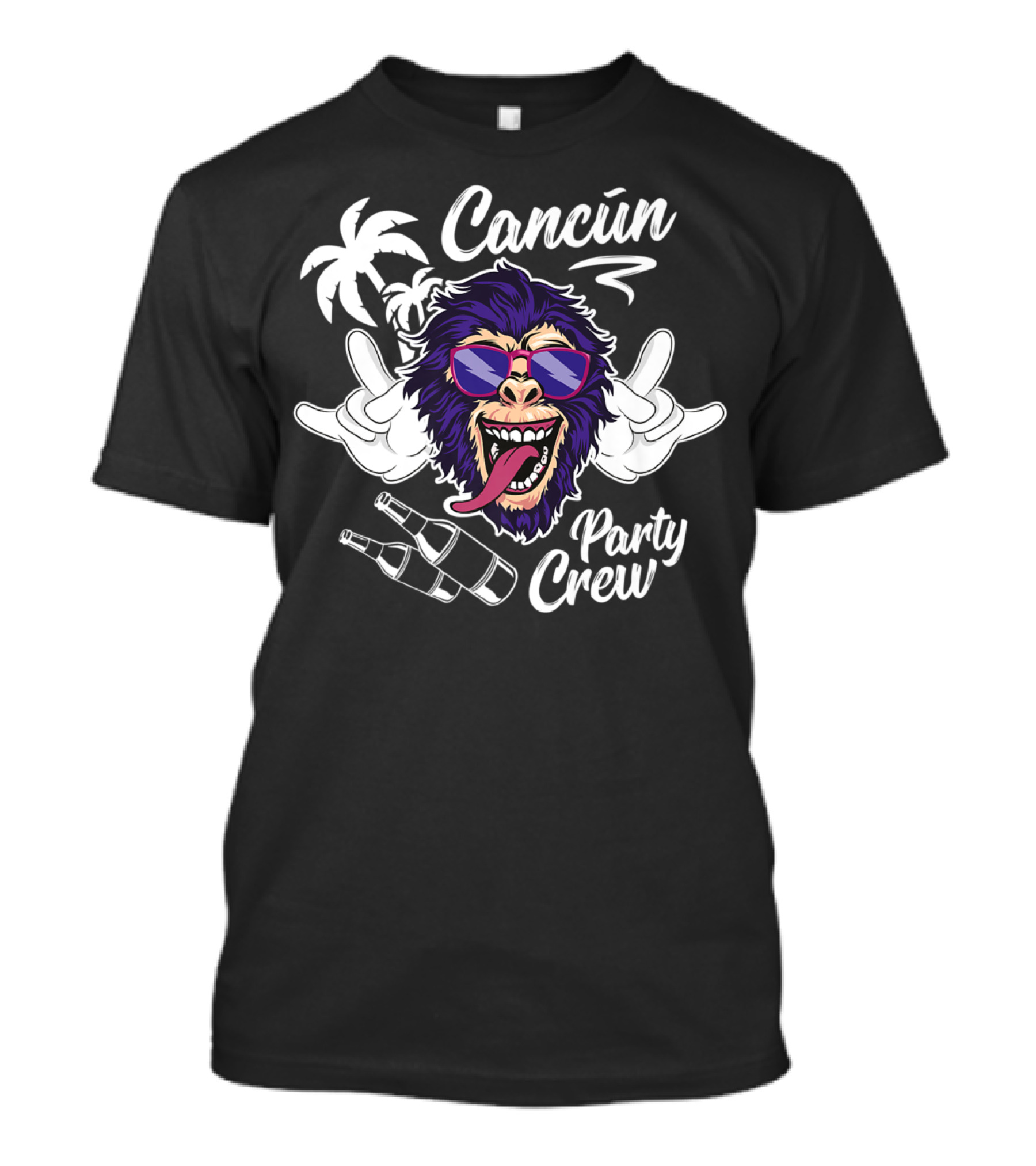 Cancun Party Crew Monkey Fun Vacation With Palm Trees And Bottles T-Shirt