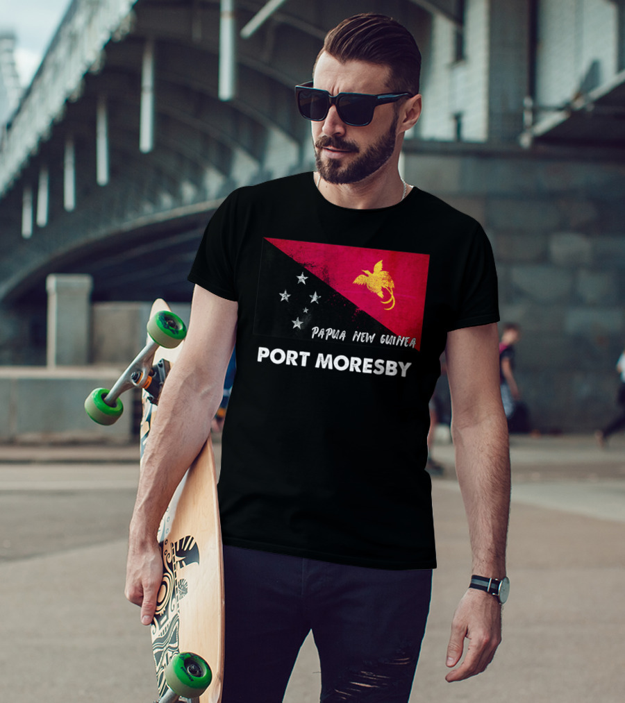 Port Moresby Papua New Guinea Flag Design Bird Of Paradise And Stars T-Shirt