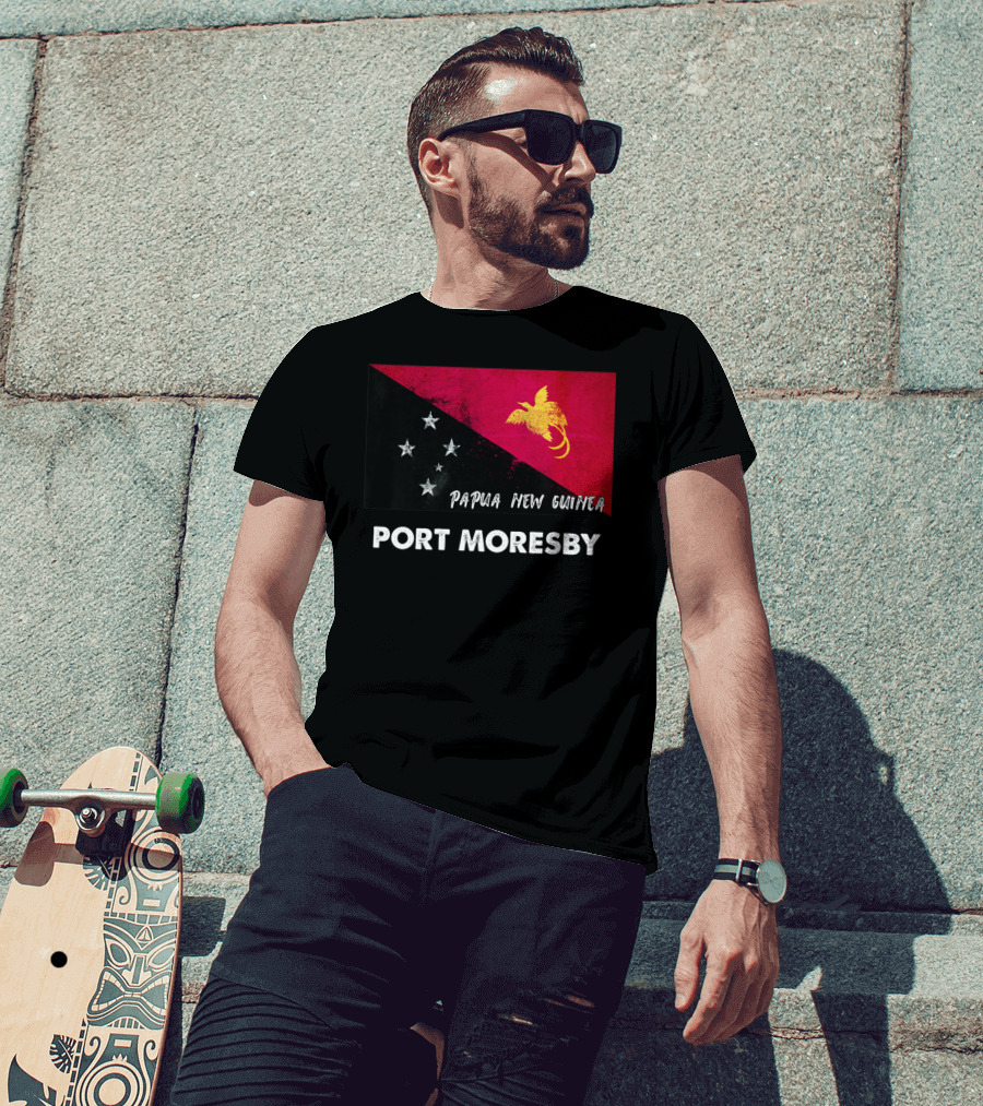 Port Moresby Papua New Guinea Flag Design Bird Of Paradise And Stars T-Shirt