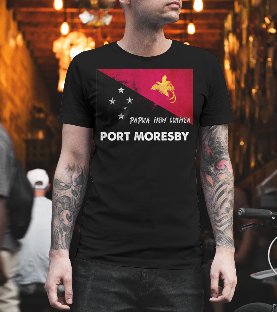 Port Moresby Papua New Guinea Flag Design Bird Of Paradise And Stars T-Shirt