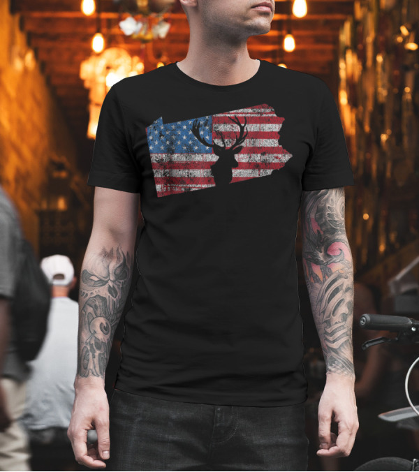 American Flag Pennsylvania Deer Hunting USA Map T-Shirt American Flag Pennsylvania Deer Hunting USA Map T-Shirt
