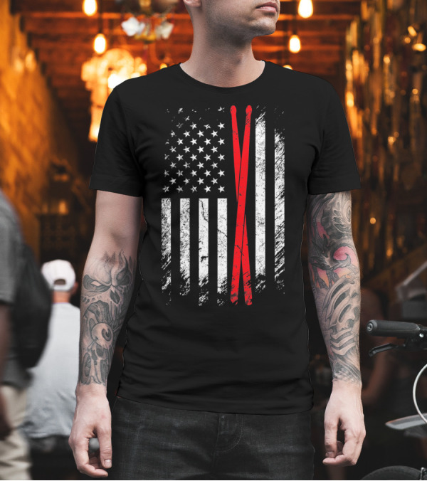 Vintage American Flag with Drumsticks Drummer T-Shirt Vintage American Flag with Drumsticks Drummer T-Shirt