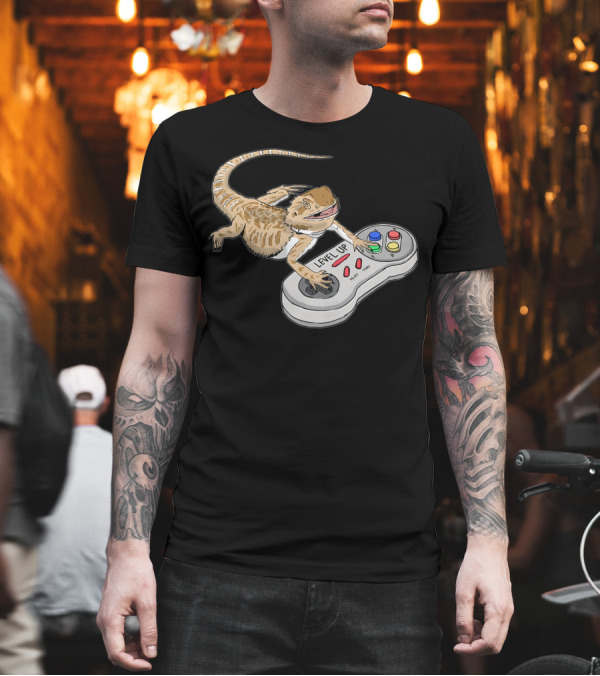 Bearded Dragon Level Up Pagona Gamers Reptiles Playing Video Game T-Shirt Bearded Dragon Level Up Pagona Gamers Reptiles Playing Video Game T-Shirt