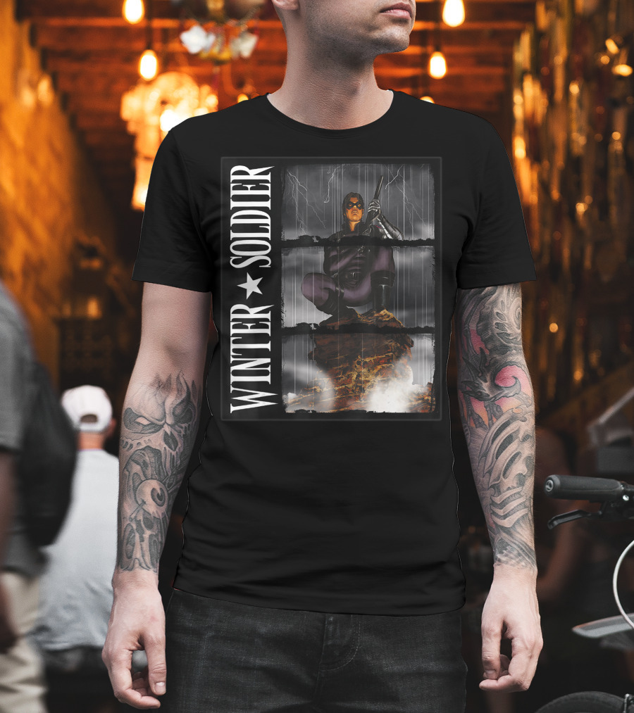 Marvel Winter Soldier Black And White Heroic Storm Stance T-Shirt