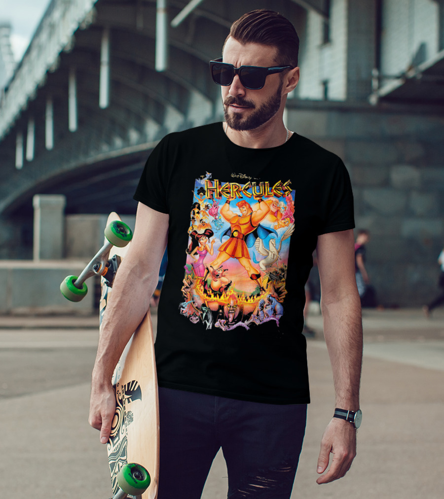 Walt Disney Hercules Classic Movie Poster Characters Pegasus Megara Phil Hades Olympian Adventure T-Shirt