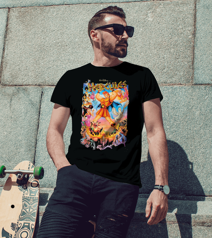 Walt Disney Hercules Classic Movie Poster Characters Pegasus Megara Phil Hades Olympian Adventure T-Shirt