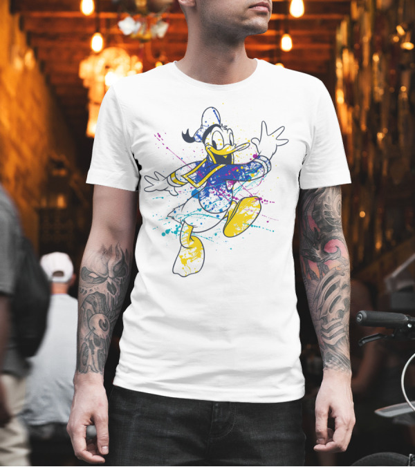 Disney's Mickey And Friends Donald Duck Colorful Paint Splatter T-Shirt Disney's Mickey And Friends Donald Duck Colorful Paint Splatter T-Shirt