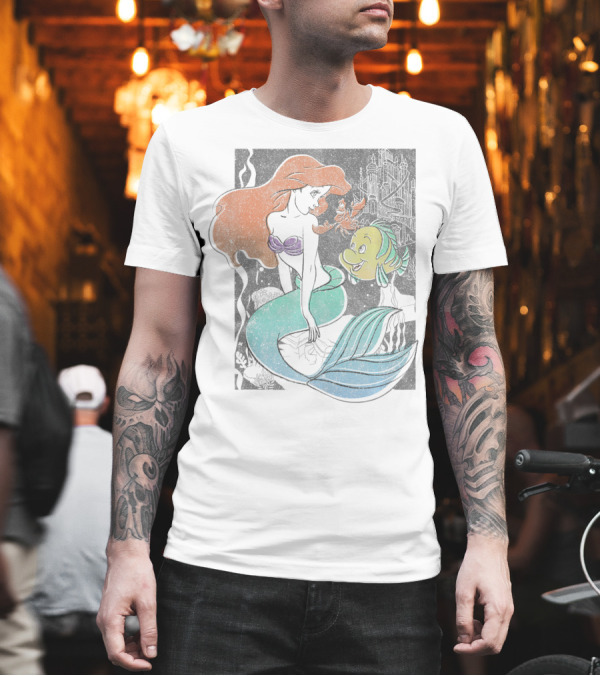 Disney The Little Mermaid Ariel with Sebastian and Flounder Colorful T-Shirt Disney The Little Mermaid Ariel with Sebastian and Flounder Colorful T-Shirt