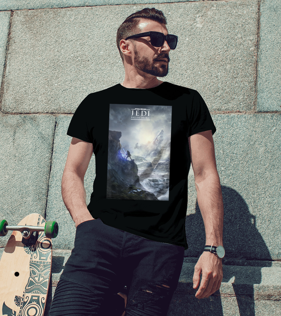 Star Wars Jedi Fallen Order Dramatic Landscape With Lightsaber And Crashed Ship T-Shirt