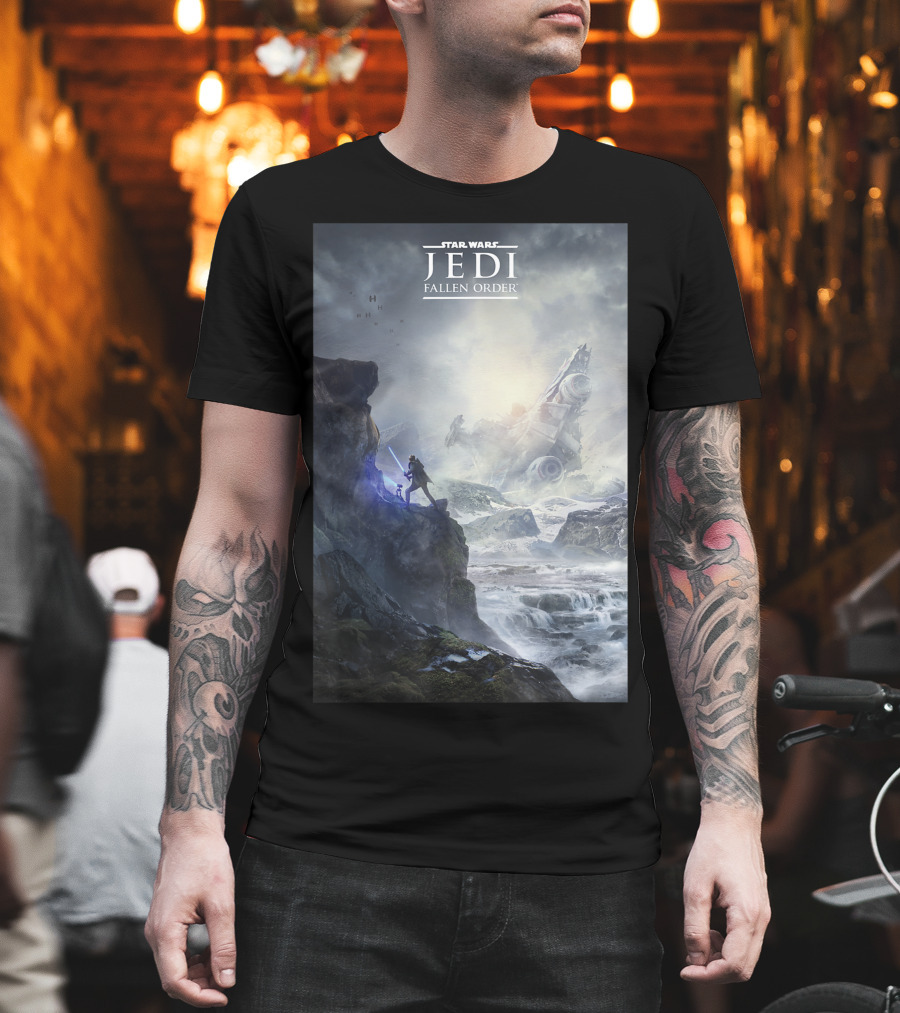 Star Wars Jedi Fallen Order Dramatic Landscape With Lightsaber And Crashed Ship T-Shirt