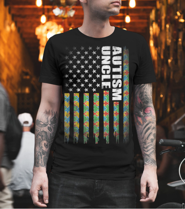 Autism Awareness Uncle American Flag Puzzle Stripes T-Shirt Autism Awareness Uncle American Flag Puzzle Stripes T-Shirt