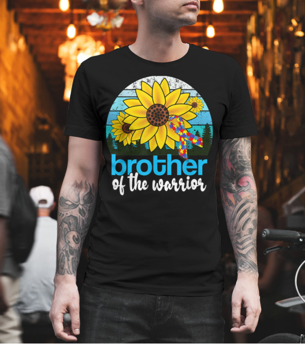 Brother of the Warrior Autism Puzzle Ribbon Sunflower Family T-Shirt Brother of the Warrior Autism Puzzle Ribbon Sunflower Family T-Shirt