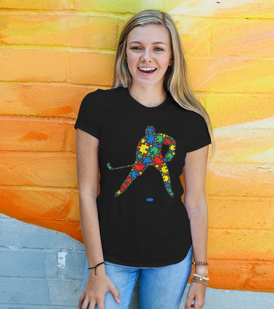 Ice Hockey Puzzle Piece Autism Awareness Men T-Shirt