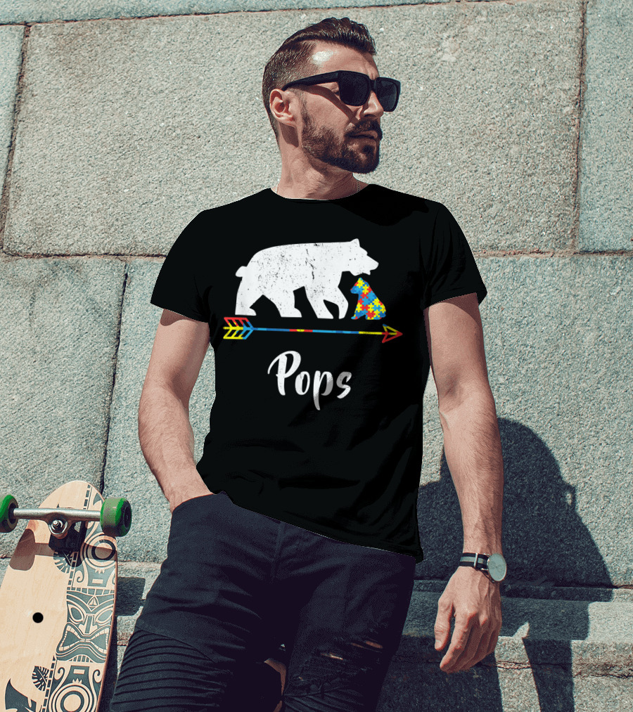 Pops Bear Puzzle Piece Autism Awareness T-Shirt