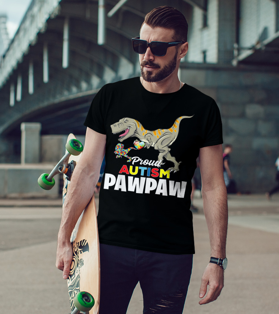 Proud Autism Pawpaw Dinosaur Puzzle Piece Child T-Shirt