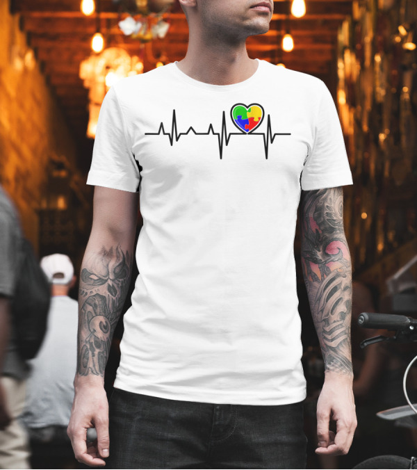 Puzzle Heart Autism Awareness Heartbeat Autism Day T-Shirt Puzzle Heart Autism Awareness Heartbeat Autism Day T-Shirt