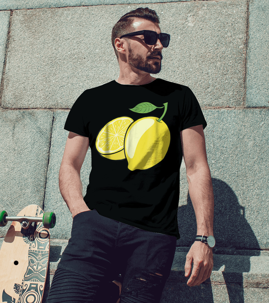 Lemon Whole And Sliced With Green Leaf T-Shirt