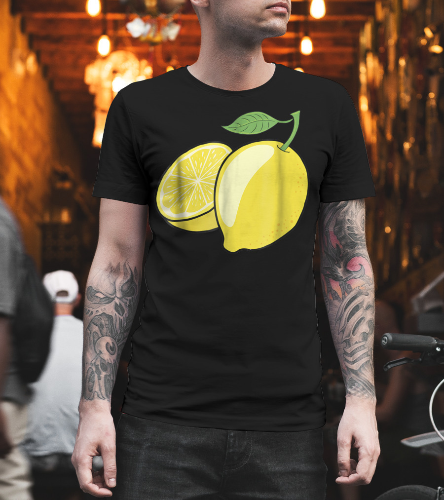 Lemon Whole And Sliced With Green Leaf T-Shirt