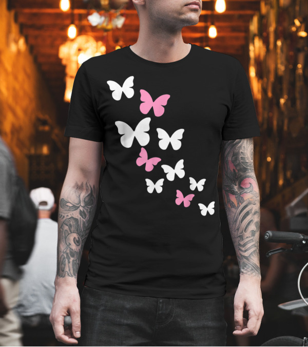 White and Pink Butterflies T-Shirt White and Pink Butterflies T-Shirt