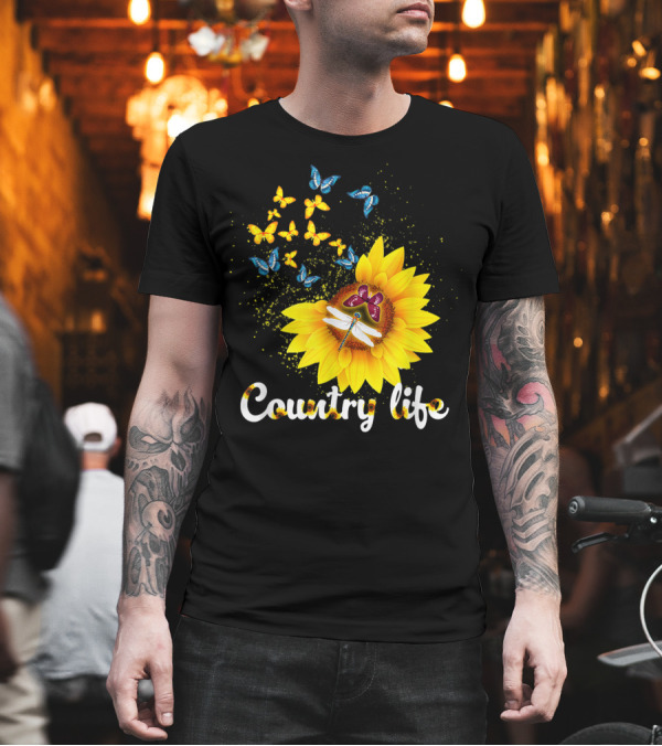 Butterfly Dragonfly Sunflower Country Life T-Shirt Butterfly Dragonfly Sunflower Country Life T-Shirt