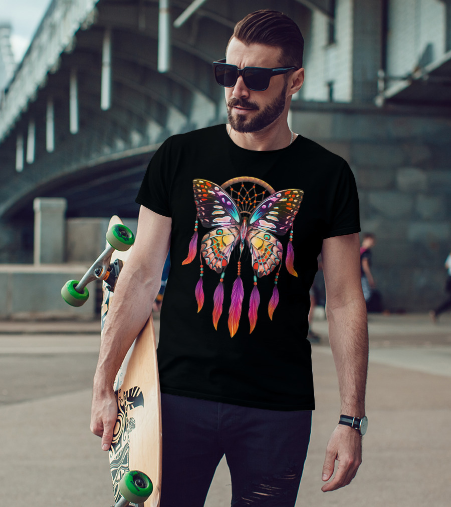 Dreamcatcher Butterfly Feathers Boho Native American Colorful Wings T-Shirt