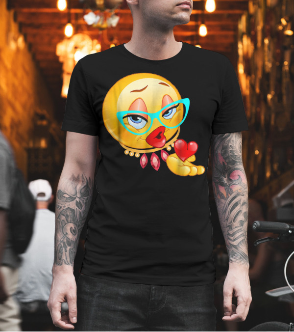 Lady Bling Emoji with Glasses and Heart Blow Kiss Emoticon T-Shirt Lady Bling Emoji with Glasses and Heart Blow Kiss Emoticon T-Shirt