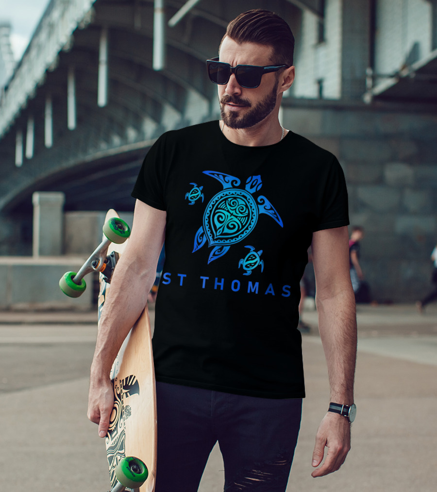 St Thomas Sea Blue Tribal Turtle T-Shirt