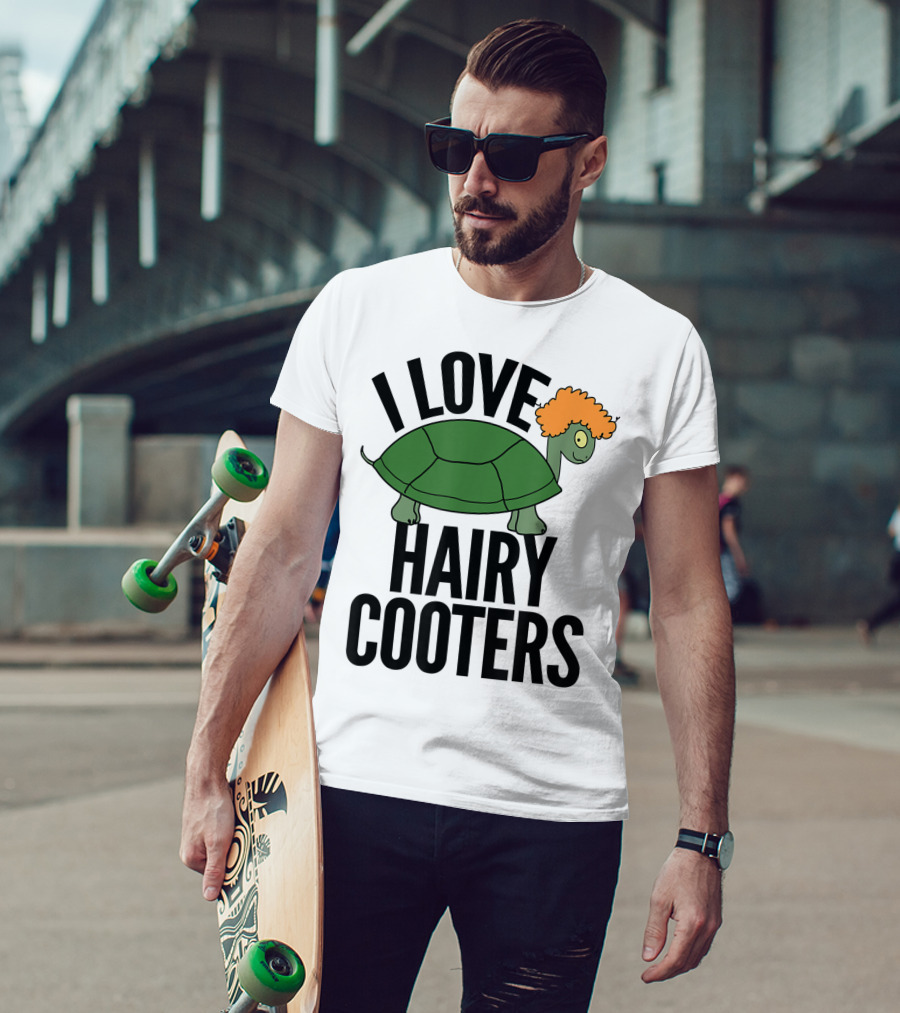 I Love Hairy Cooters Turtle With Orange Hair Reptile Gag T-Shirt