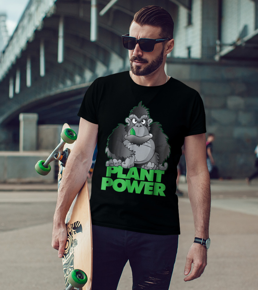 Vegan Plant Power Gorilla Vegetarian Leaf Eating Green Power T-Shirt