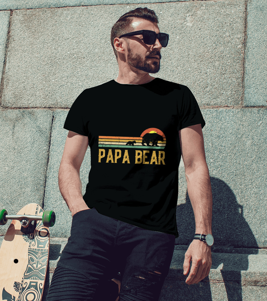 Vintage Papa Bear Daddy Retro Sunset Wildling Dad Bear 2Klog T-Shirt