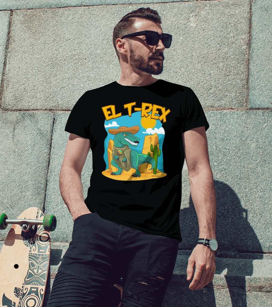 EL T-REX Mexican Dinosaur Cinco De Mayo Cactus Desert Sun Sombrero T-Shirt