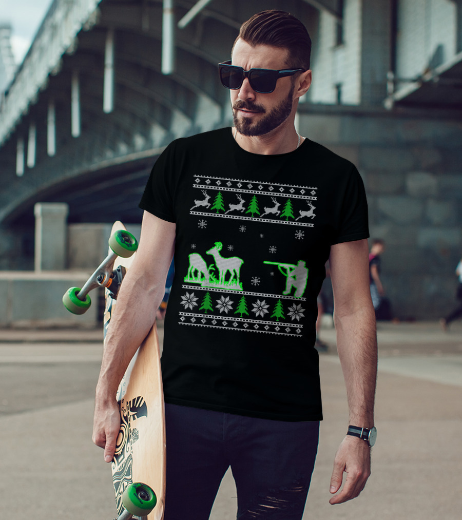 Funny Ugly Christmas Sweater Hunting Deer Hunters T-Shirt