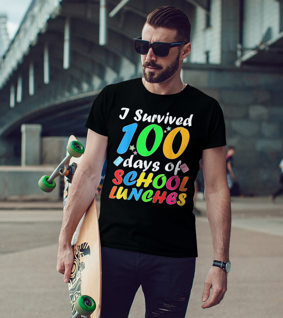 I Survived 100 Days Of School Lunches Colorful Stars And Playful Faces T-Shirt