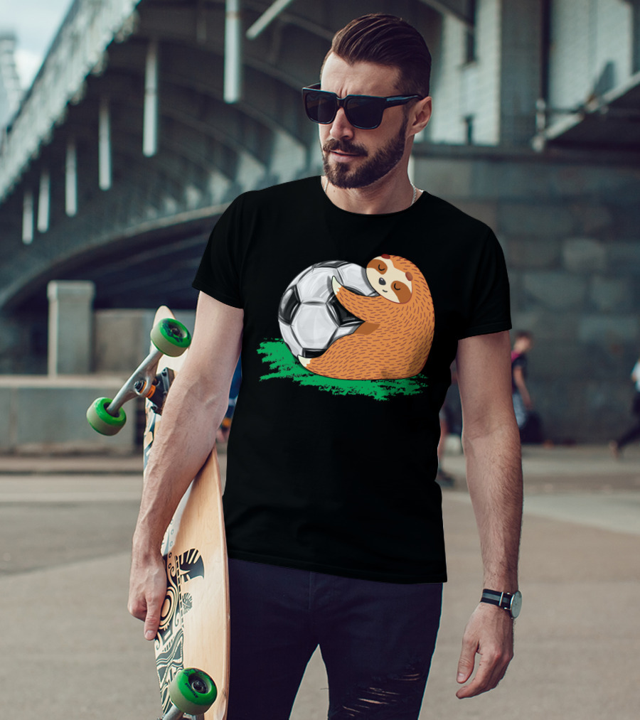 Lazy Sloth Soccer Lover Team Ball Sport Hugging Giant Soccer Ball T-Shirt