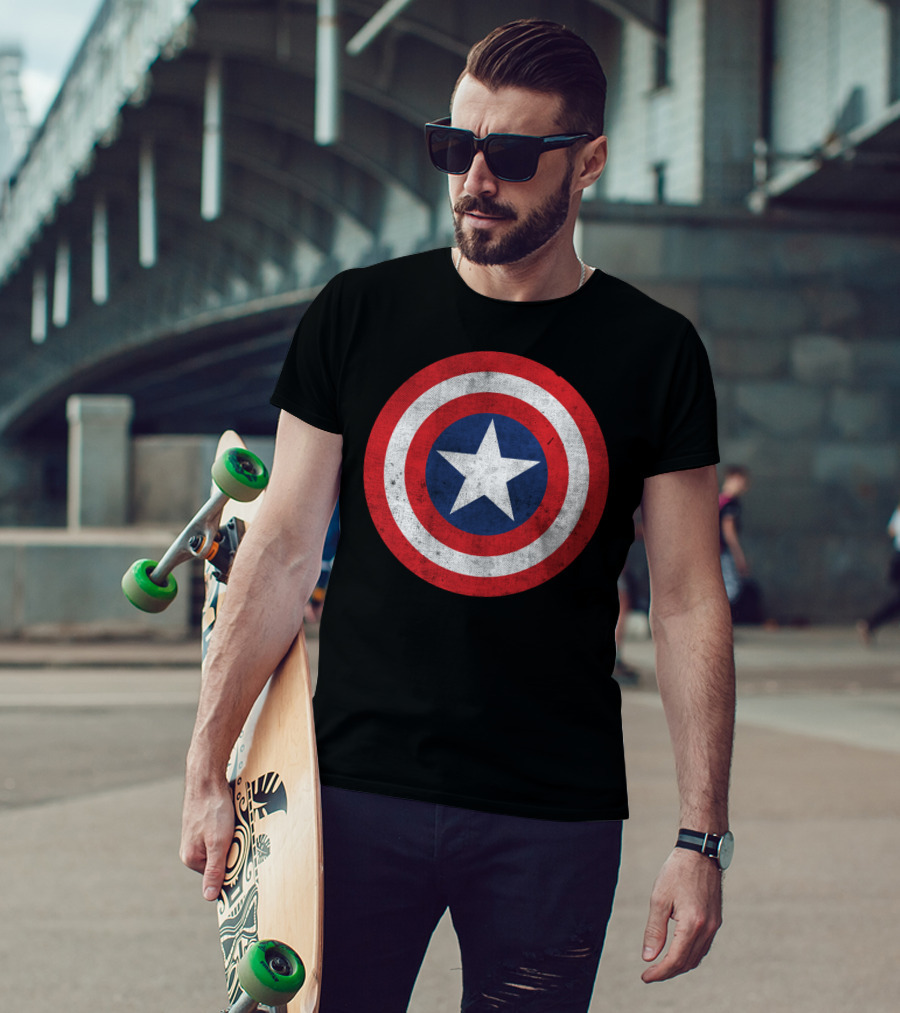 Marvel Captain America Classic Shield Iconic Symbol Red White Blue T-Shirt