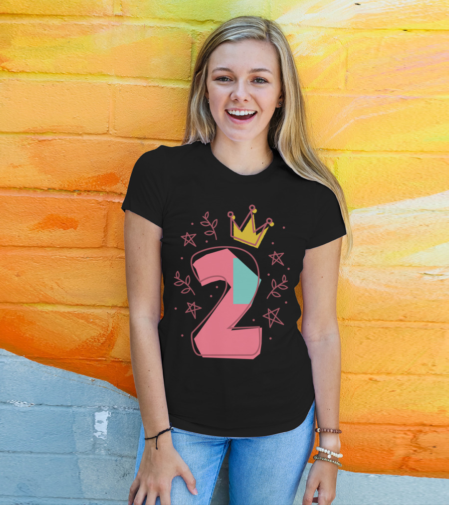 Princess 2Nd Birthday For Two Years Old With Crown And Stars T-Shirt