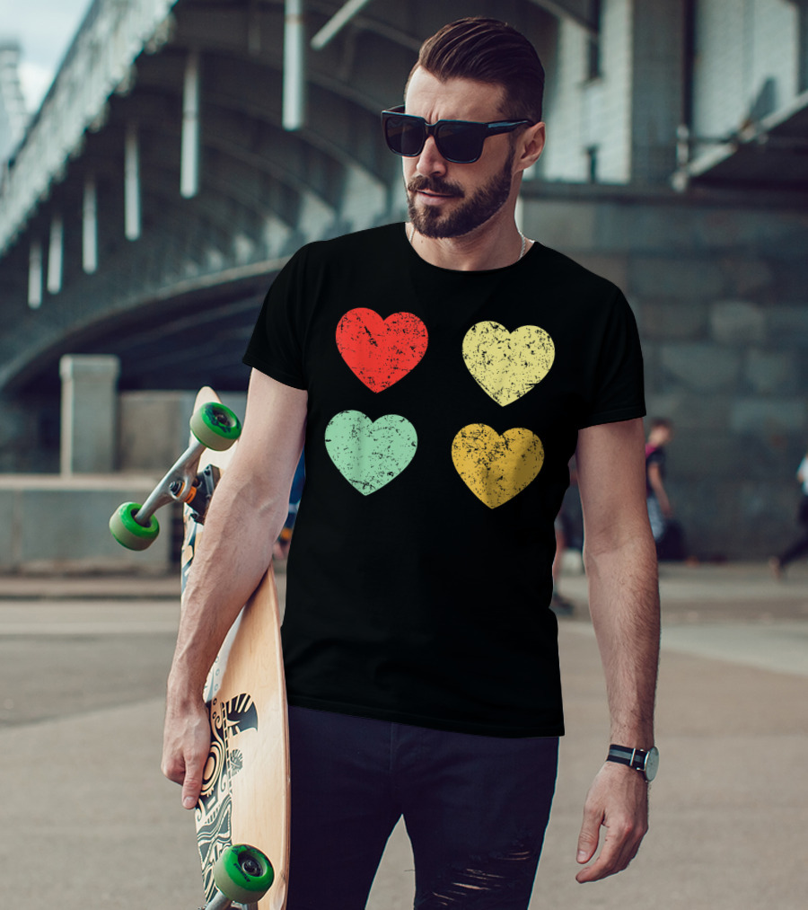 Retro Vintage Grunge Hearts Valentines Day T-Shirt