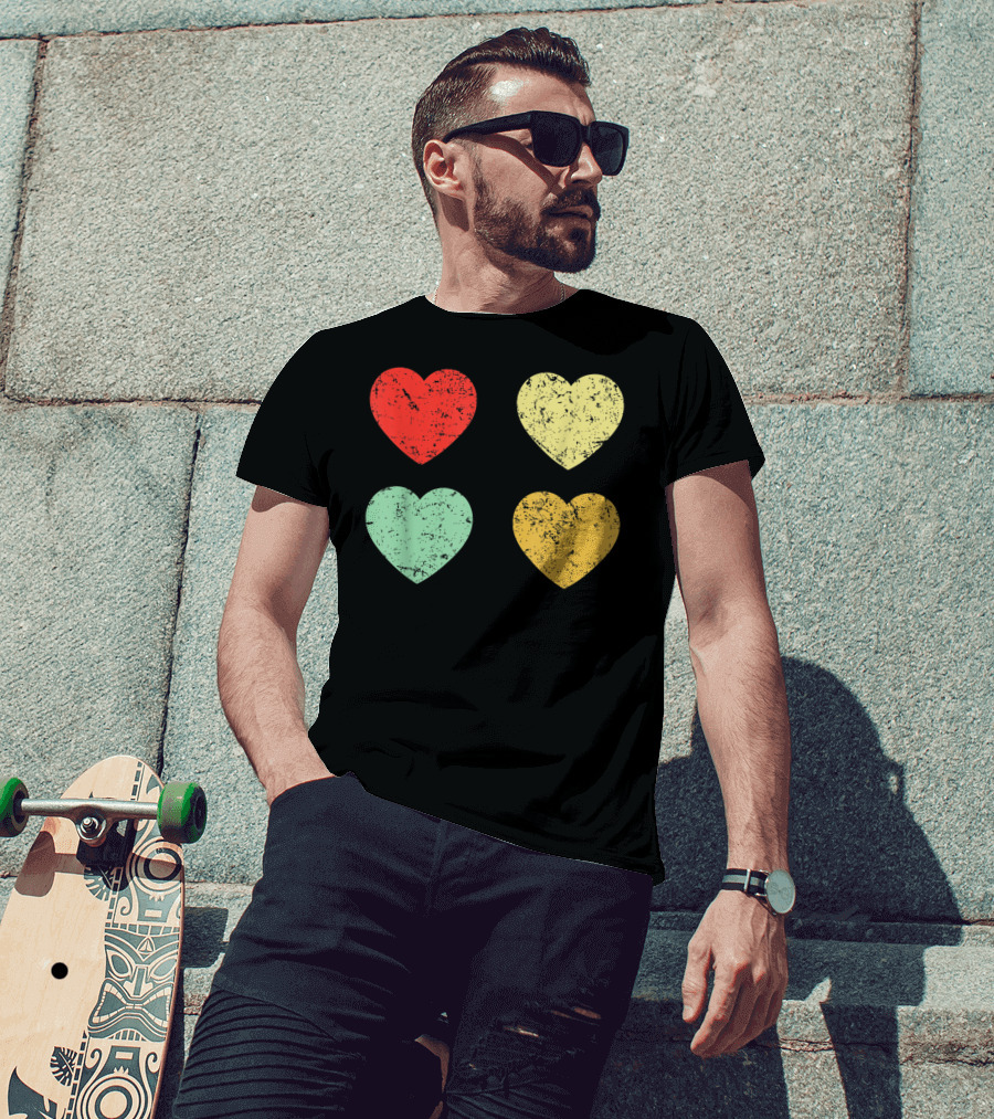 Retro Vintage Grunge Hearts Valentines Day T-Shirt