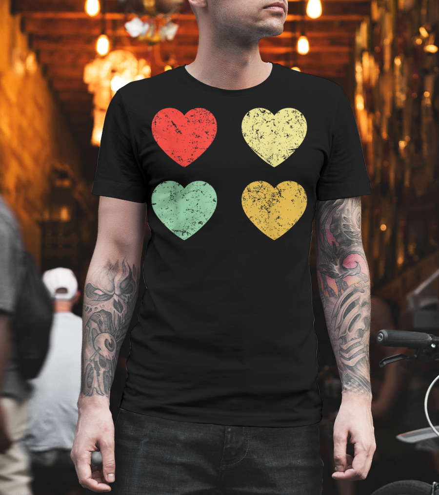 Retro Vintage Grunge Hearts Valentines Day T-Shirt