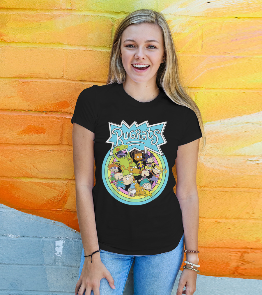 Rugrats Group Characters With Rainbow Circles Classic Title T-Shirt