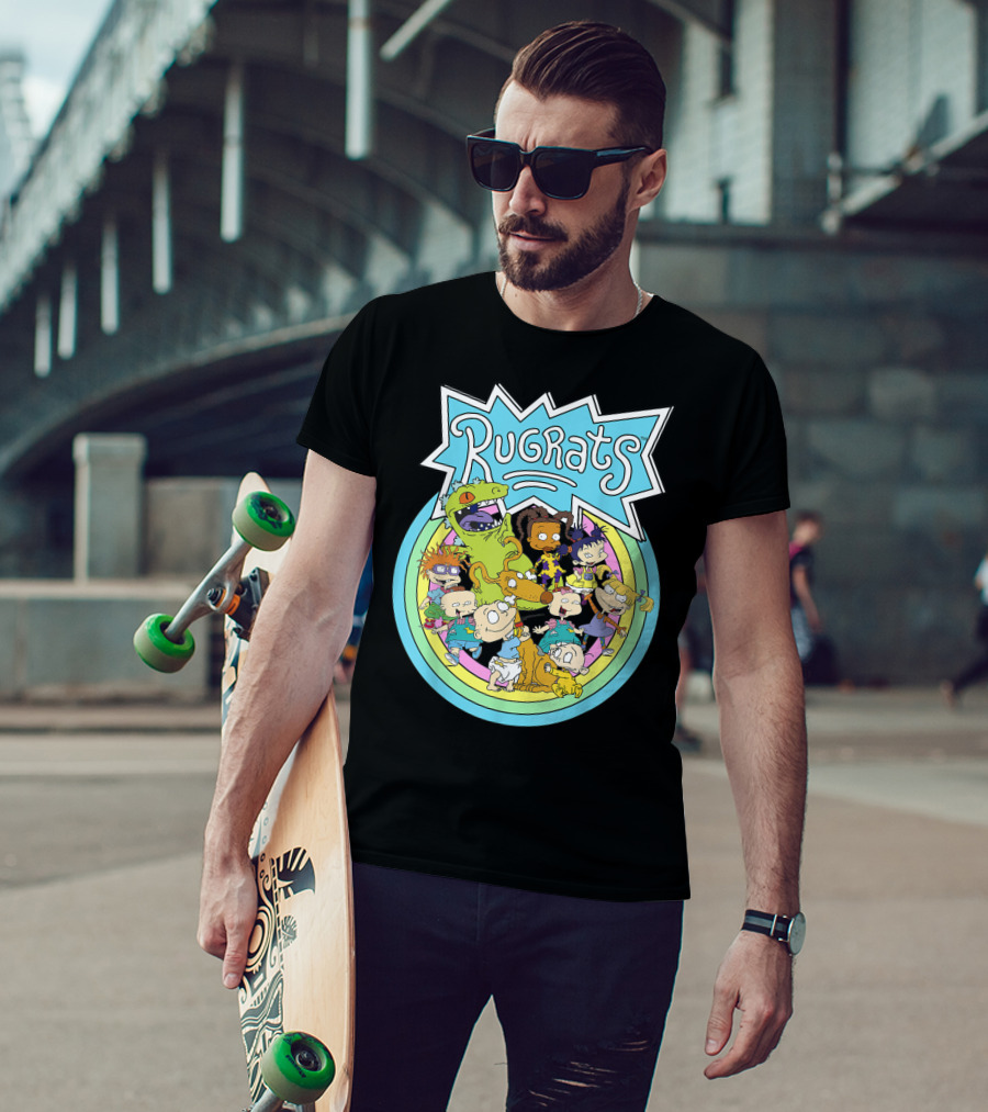 Rugrats Group Characters With Rainbow Circles Classic Title T-Shirt