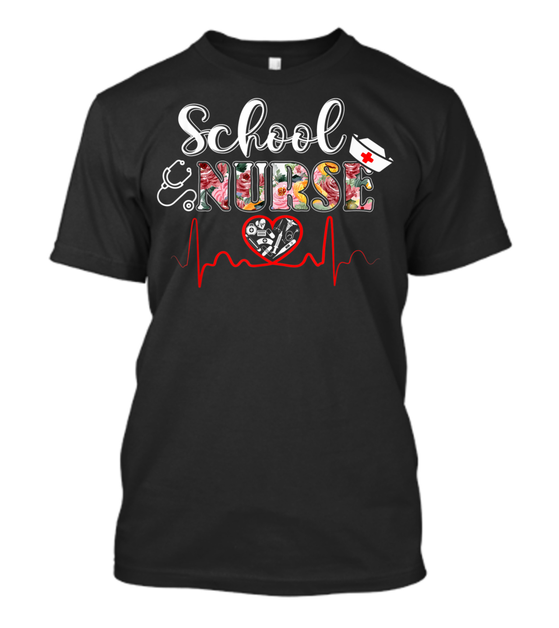 School Nurse Medical Nursing Heartbeat Stethoscope Hat Nurse T-Shirt
