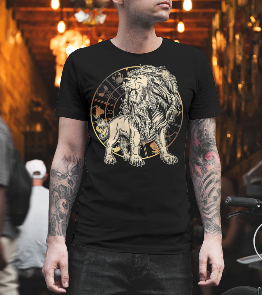 Leo Zodiac Lion Born in July August Astrology Circle T-Shirt