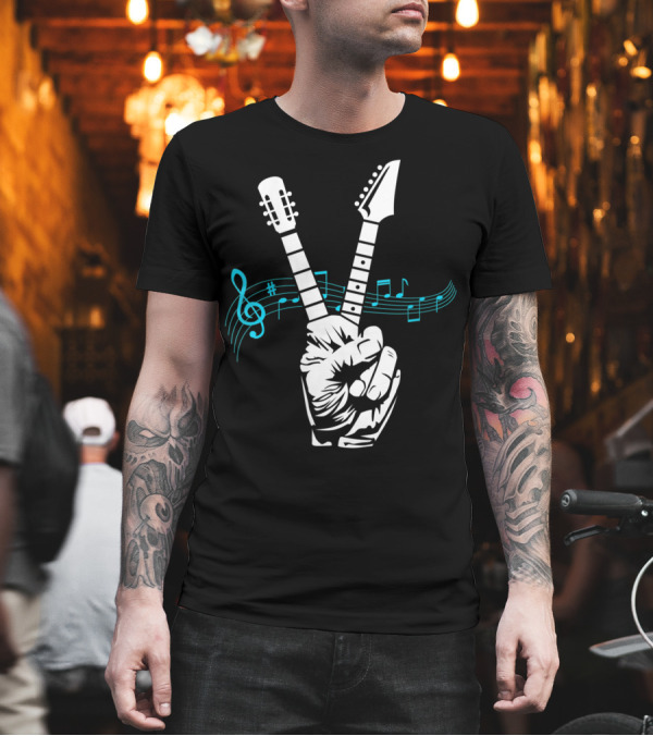 Peace Sign Musical Electric Acoustic Guitar Fusion T-Shirt Peace Sign Musical Electric Acoustic Guitar Fusion T-Shirt