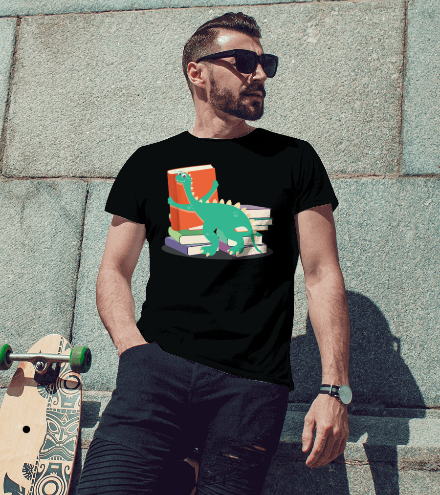 Cute Dinosaur Hugging Books For Bookish Literary Nerds T-Shirt