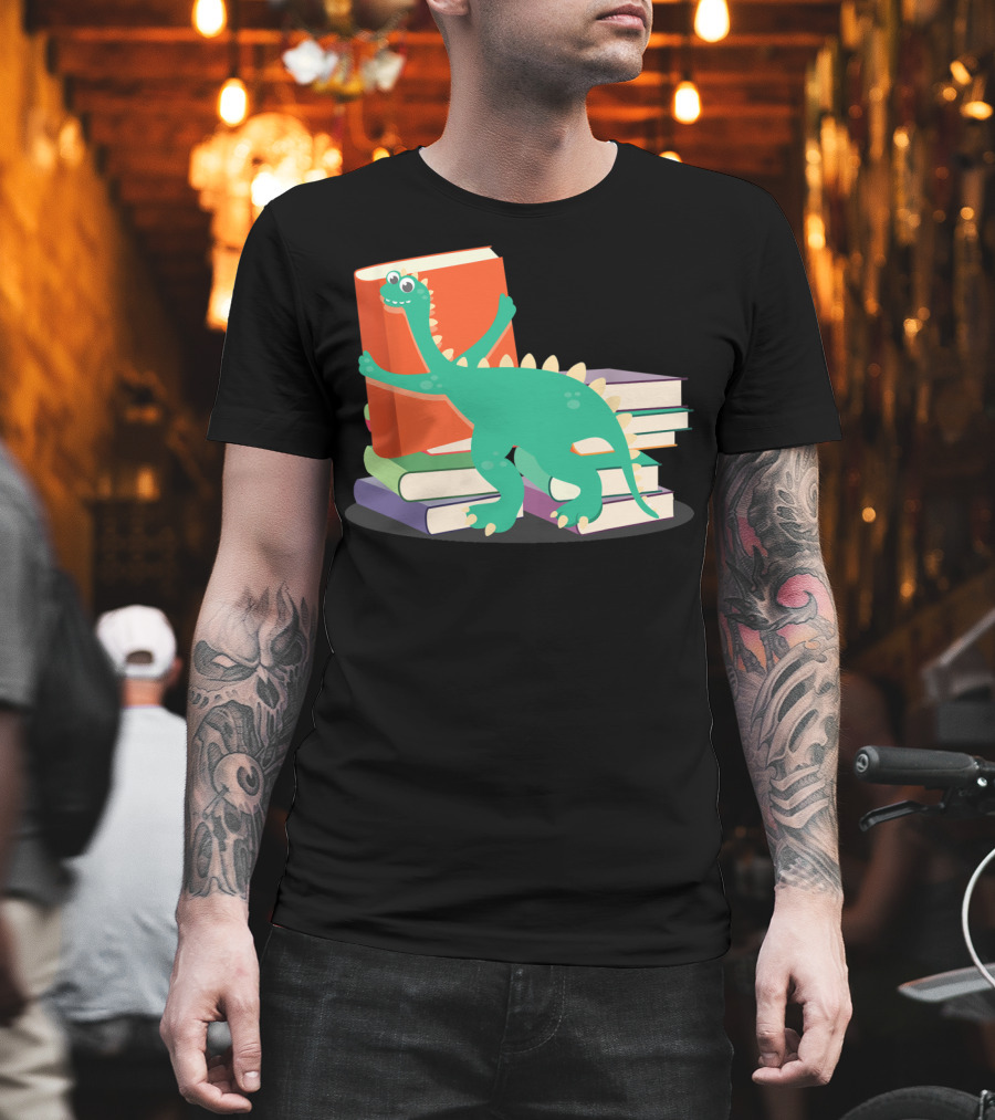 Cute Dinosaur Hugging Books for Bookish Literary Nerds T-Shirt